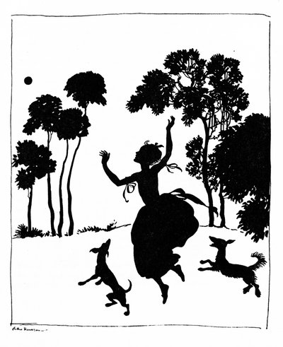 Cinderella playing with her dogs by Arthur Rackham